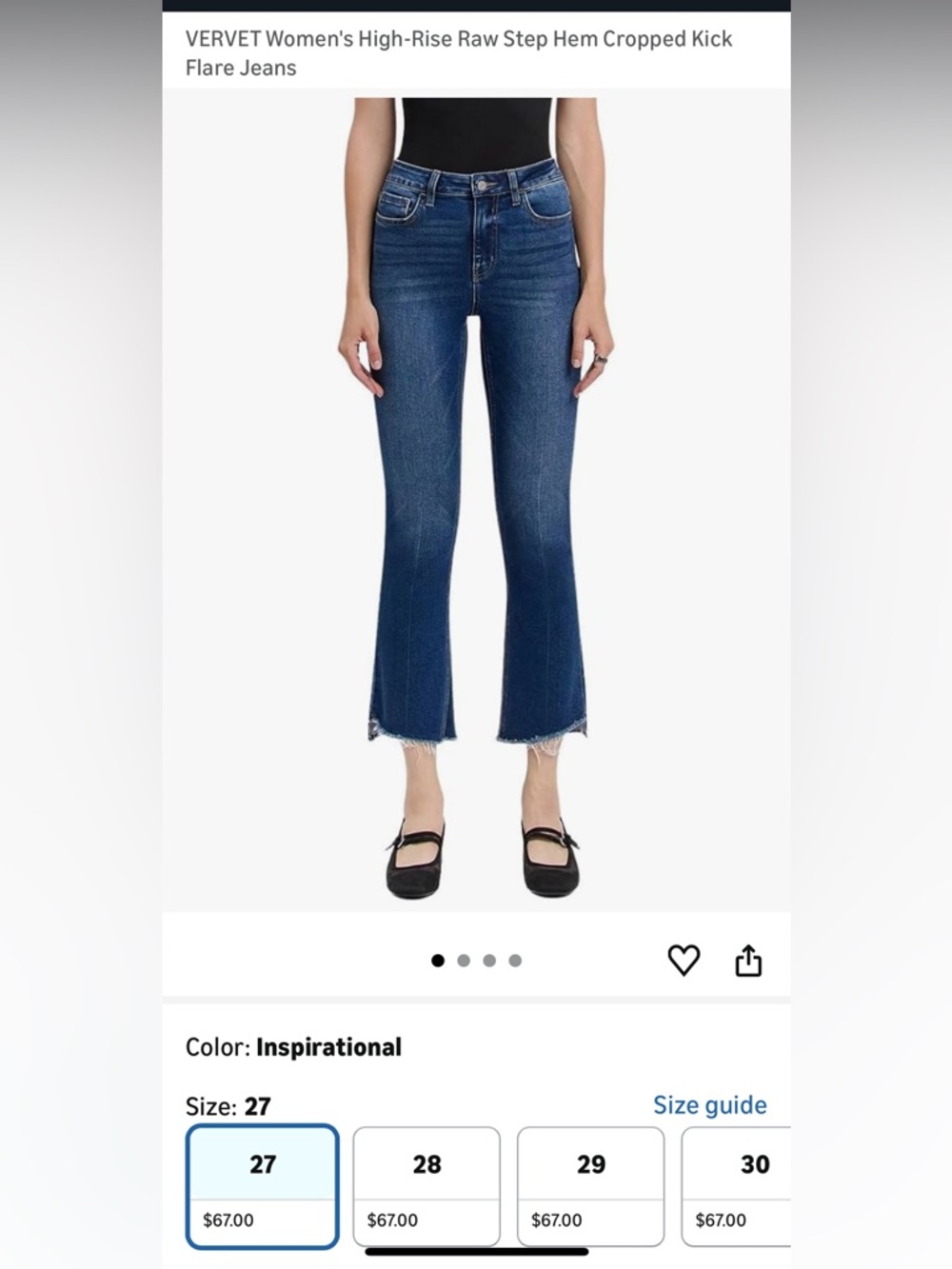 VERVET Women's High-Rise Raw Step Hem Cropped Kick Flare Jeans size 26 - Picture 3 of 8